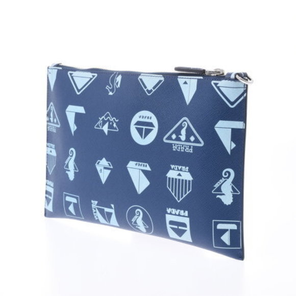 PRADA Blue Saffiano Clutch Bag - Picture 2 of 12